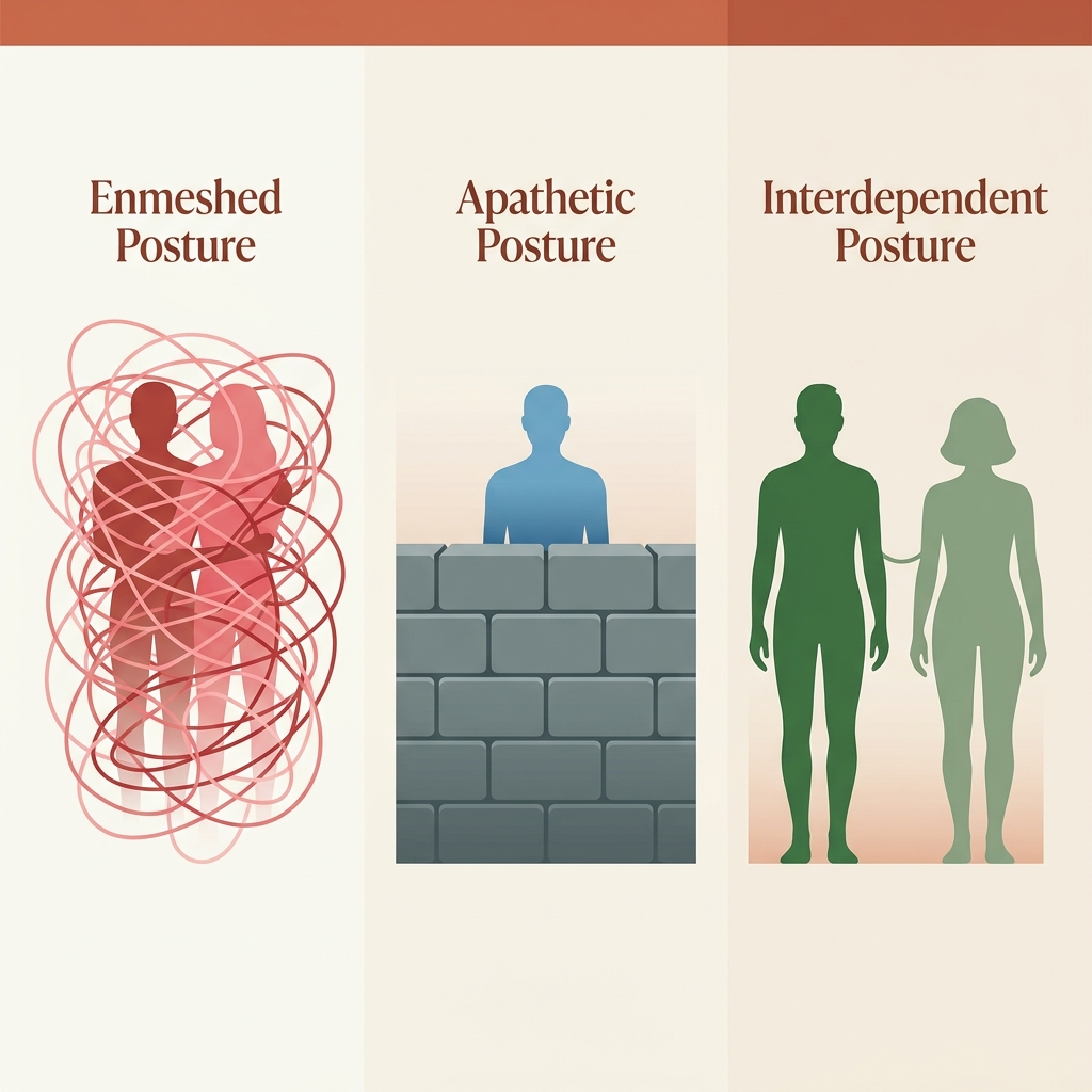 Three Relational Postures in the Family System (Enmeshed, Apathetic, and Interdependent)